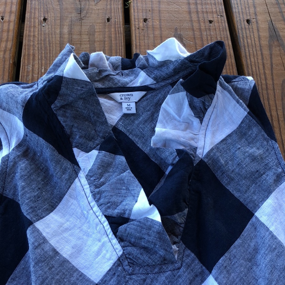 Crown & Ivy Navy and White Gigham Linen Blend Shift  W/ Pockets! -M - Picture 3 of 6